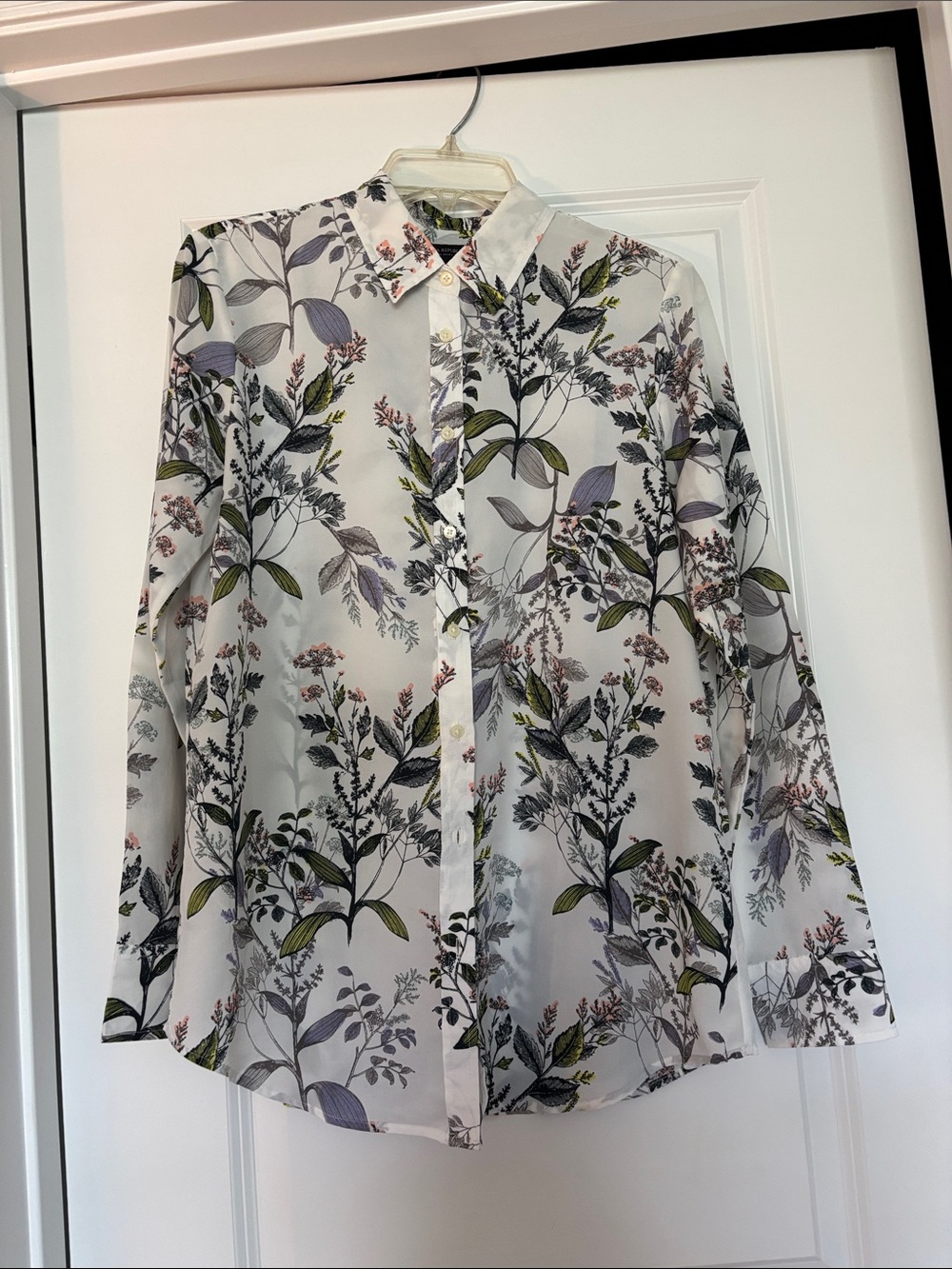 Banana Republic White Sheer Floral Button-Up Blouse